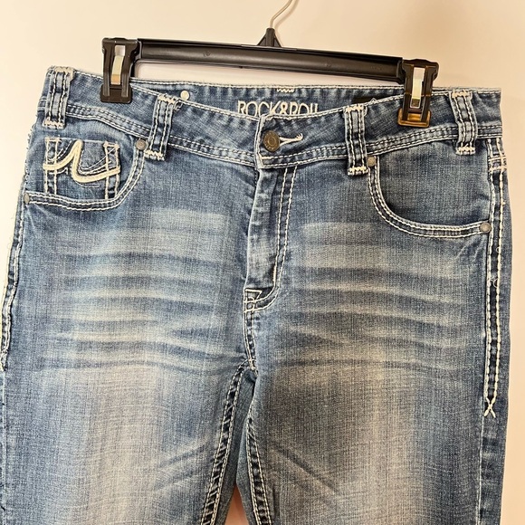 Rock & Roll Cowgirl Boyfriend Western Mid Rise Medium Wash Denim Jean size 30/34 - Picture 2 of 13